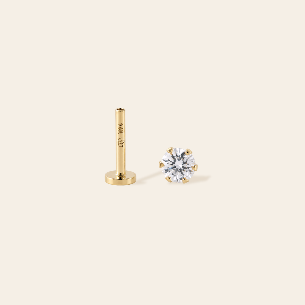 14k CZ Single Flatback Stud