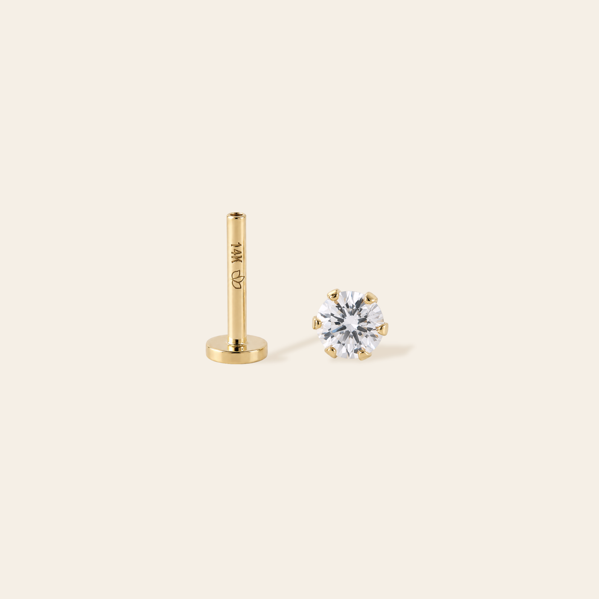 14k CZ Single Flatback Stud