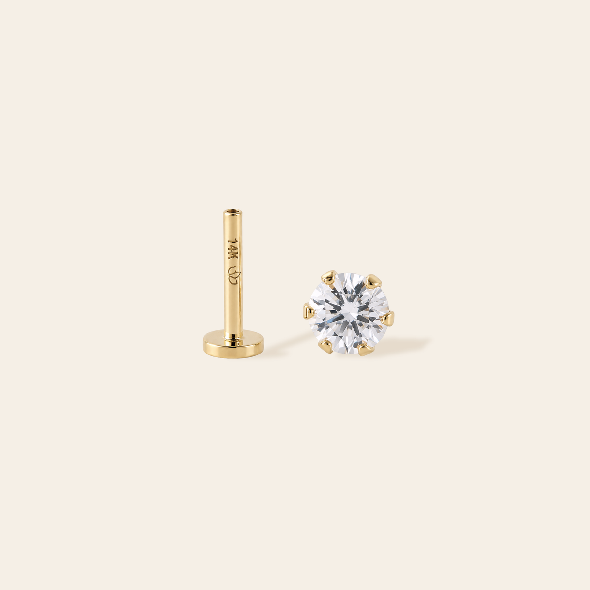 14k CZ Single Flatback Stud