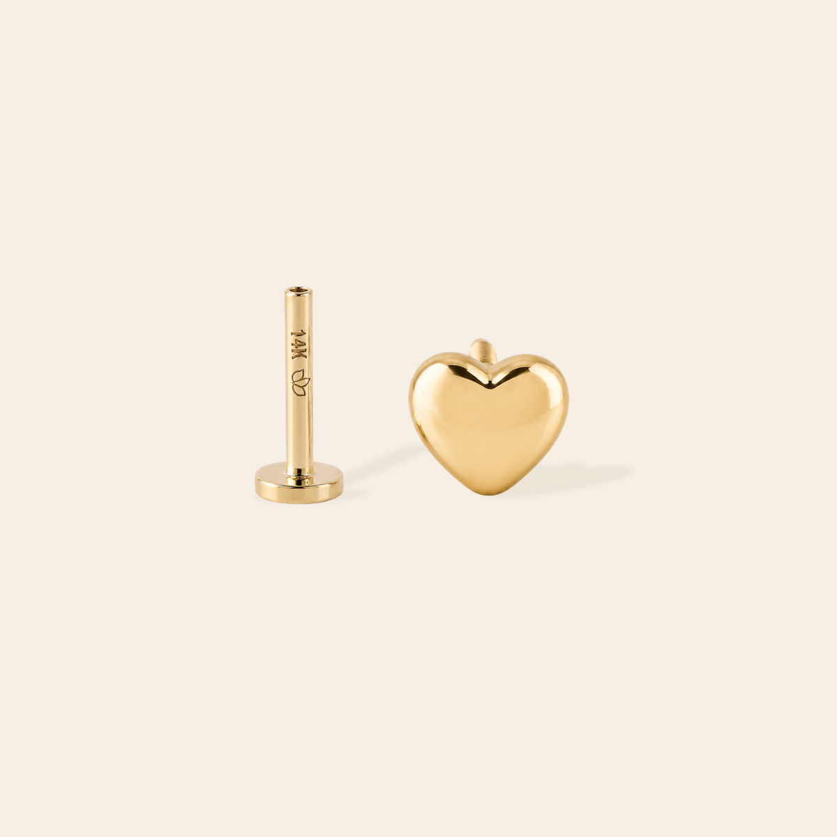 14k Puffed Heart Flatback Stud