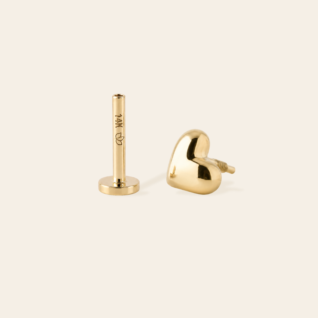 14k Puffed Heart Flatback Stud
