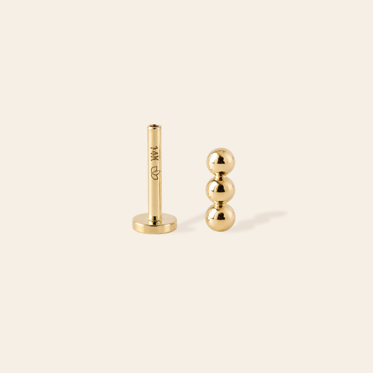 14k Triple Sphere Flatback Stud