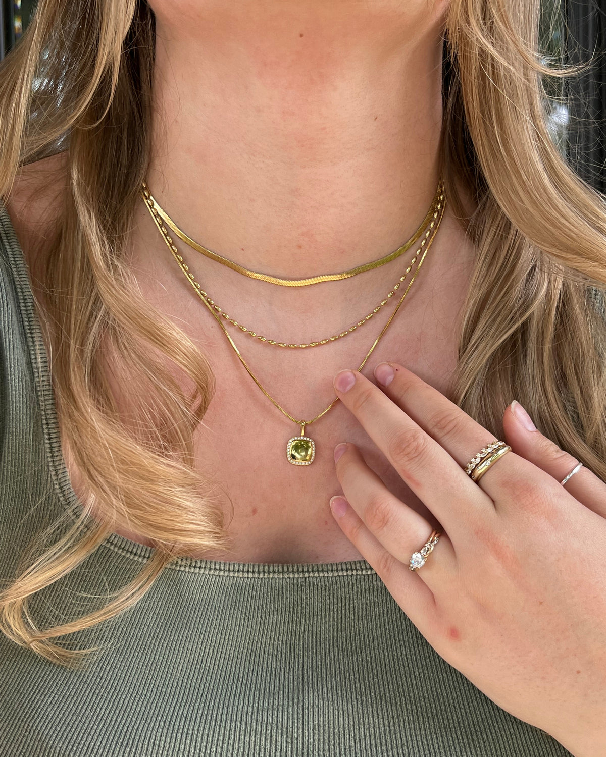 Pavé Framed Square Pendant