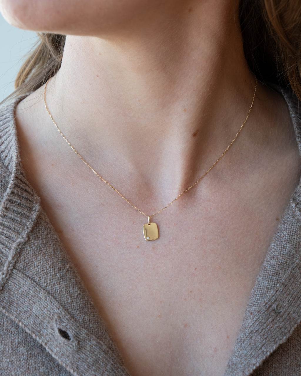 Solid Gold Tag CZ Pendant