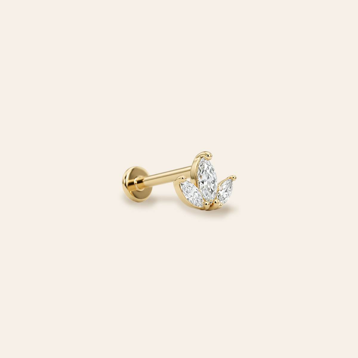 14k CZ Lotus Flatback Stud