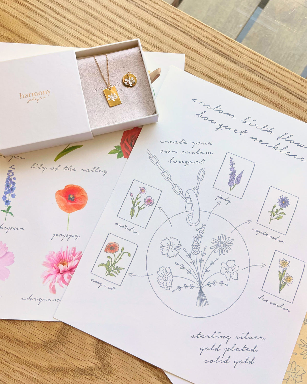 Personalized Birth Flower Bouquet Pendant