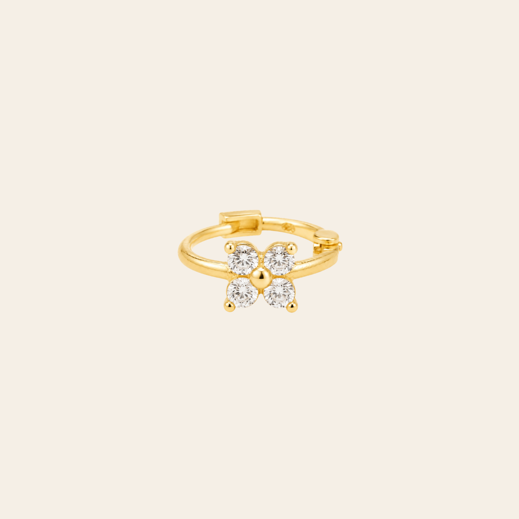 14k CZ Dainty Flower Helix Hoop