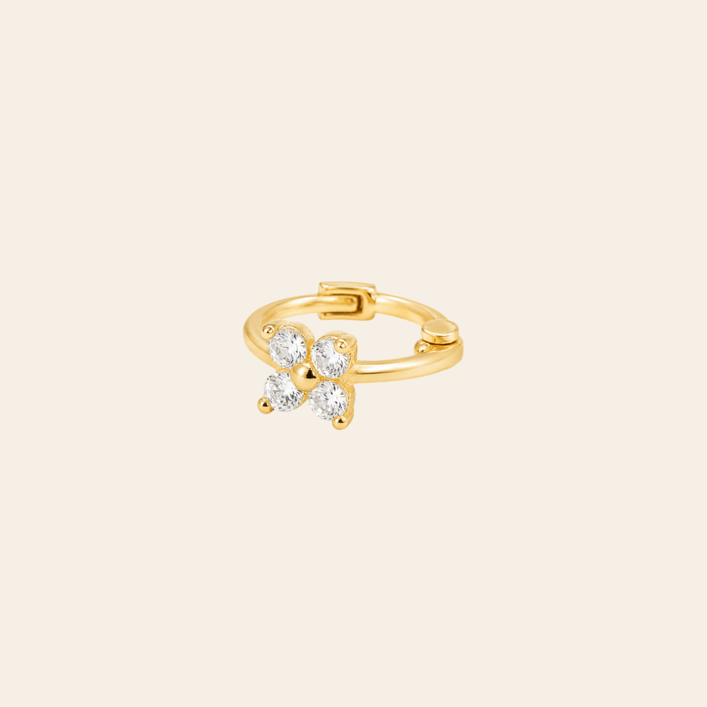 14k CZ Dainty Flower Helix Hoop